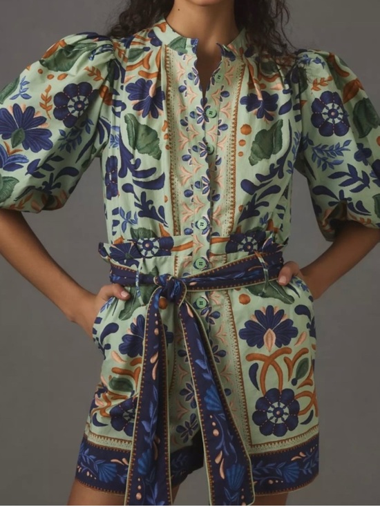 FARM Rio Dresses & Skirts - NWT Farm Rio Blue and Green Floral Romper, 100% Cotton, Size XS